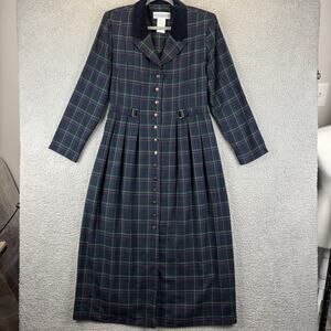 Vtg Jessica Howard Dress 12 Velvet Collar Tartan Plaid Victorian Utilitarian 90s